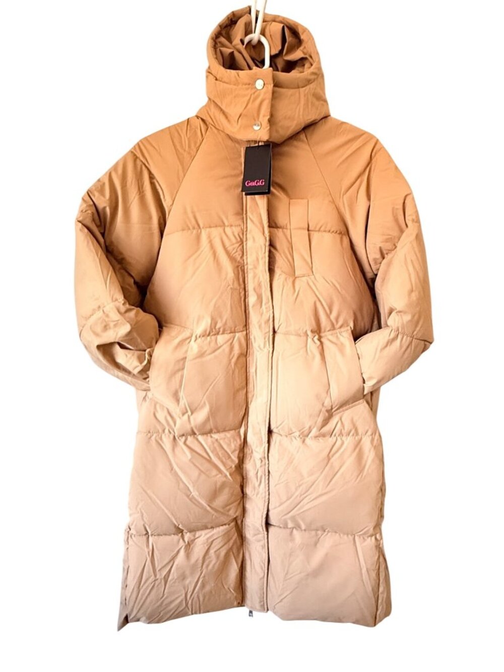 Go.GG A08 Womens Plus Size 4X Camel Hooded Long Puffer Coat Quilted NWT